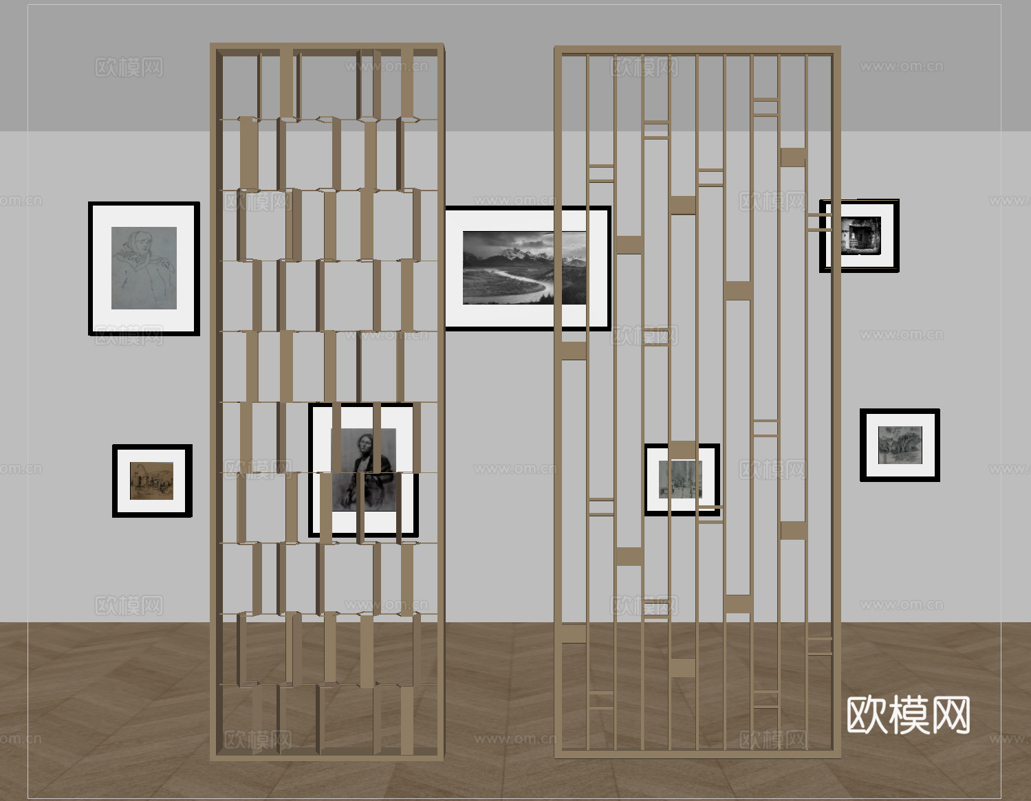 现代屏风隔断 雕花屏风su模型