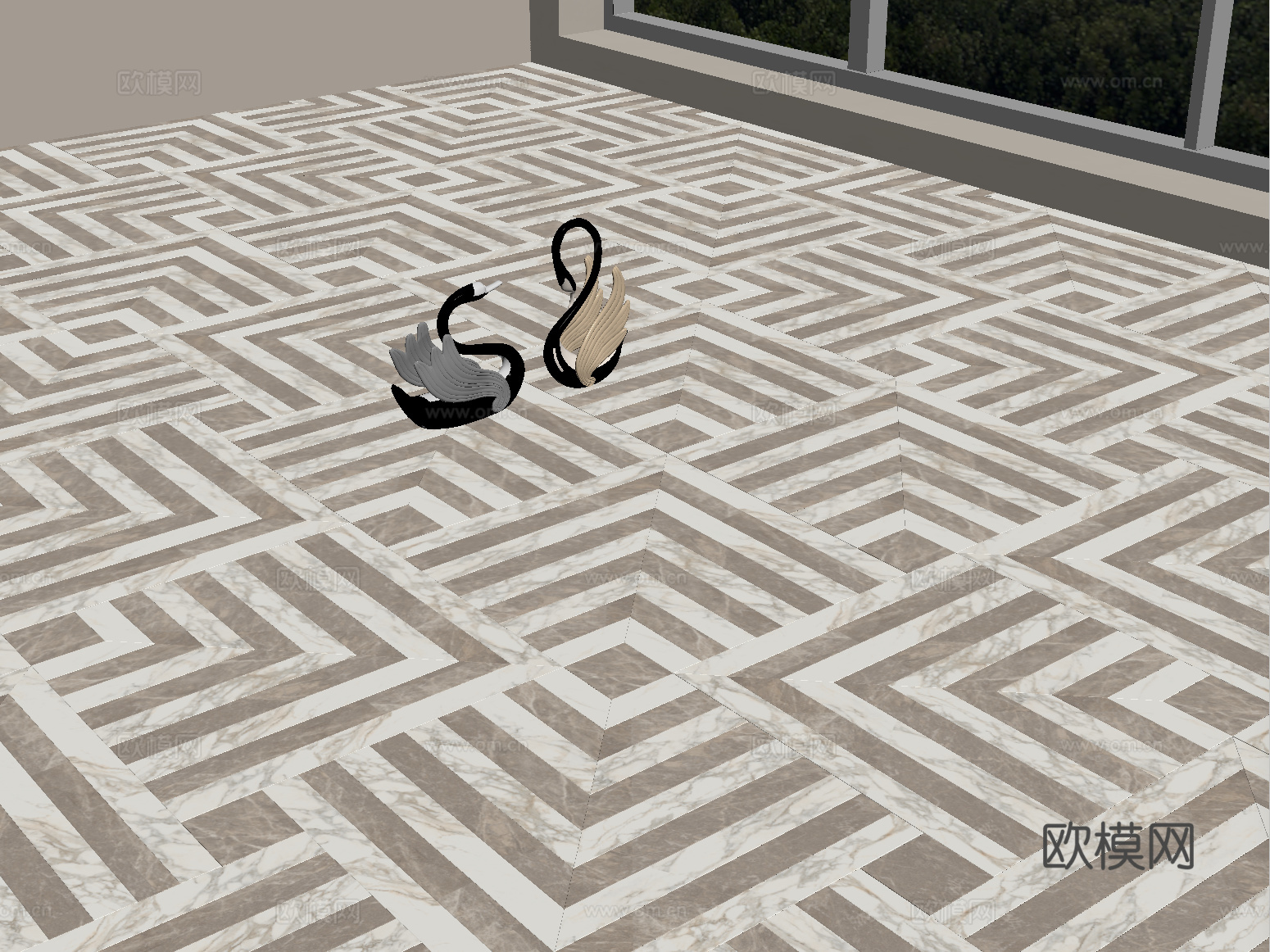 新中式大理石拼花地面 马赛克瓷砖 拼花瓷砖 仿古砖su模型