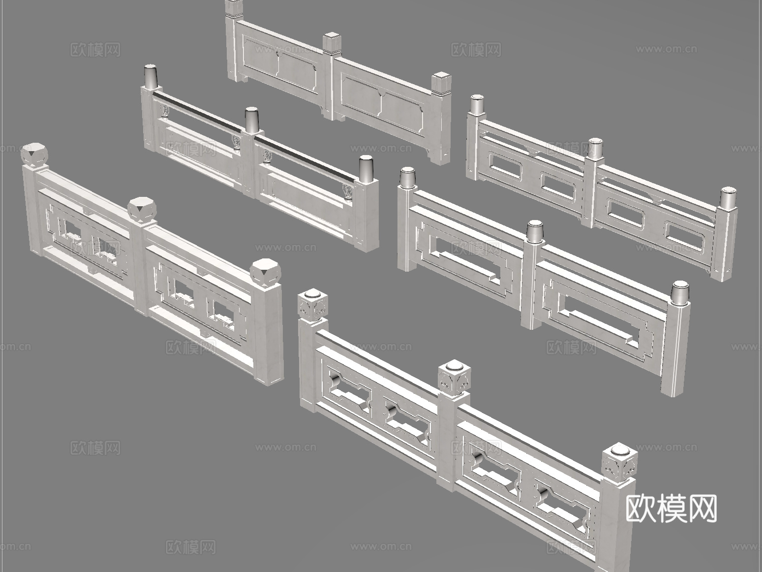 中式石材栏杆 汉白玉栏杆 护栏 围栏 石桥栏杆造型su模型