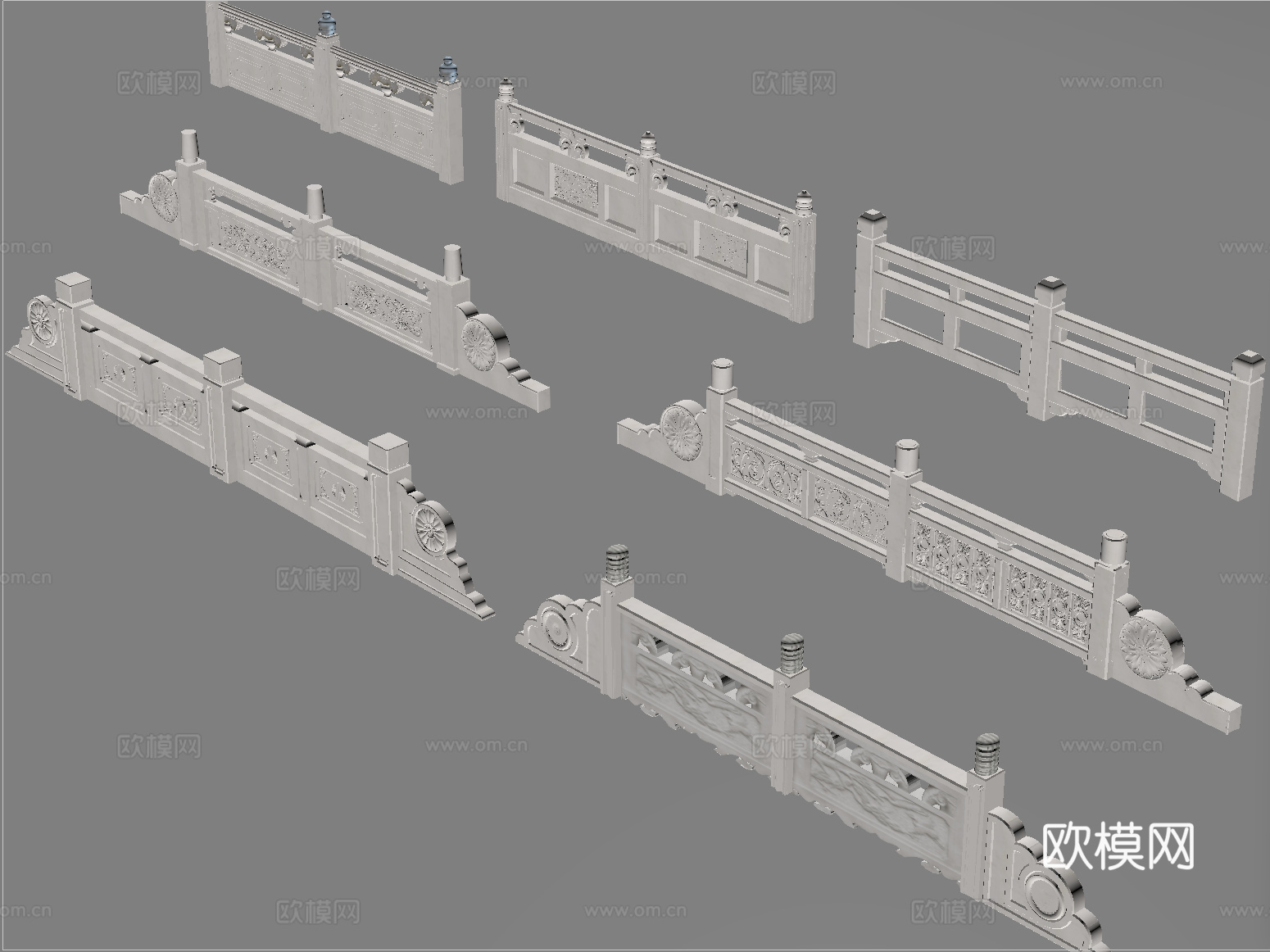 中式石材栏杆 汉白玉栏杆 护栏 围栏 石桥栏杆造型su模型