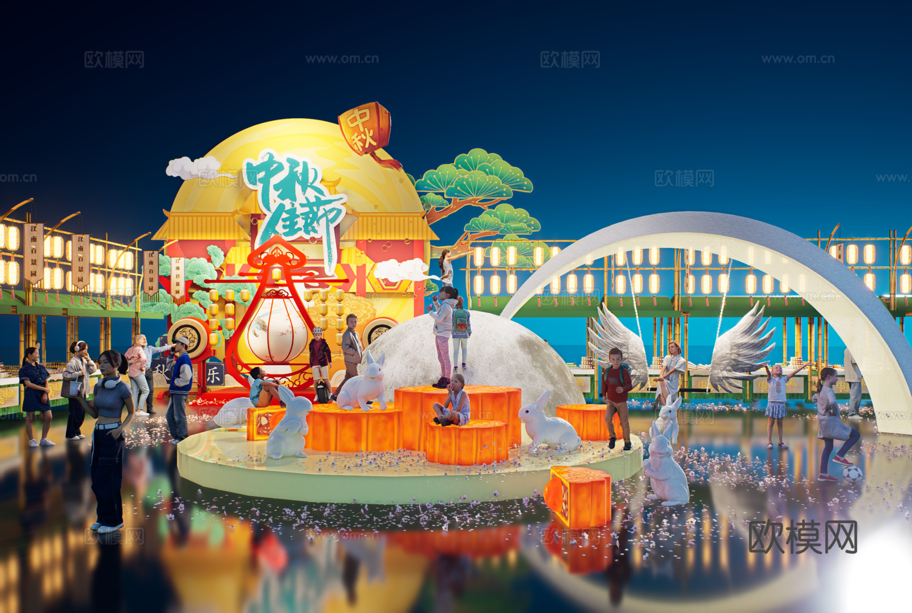 网红打卡国潮古风非遗文化中秋节su模型