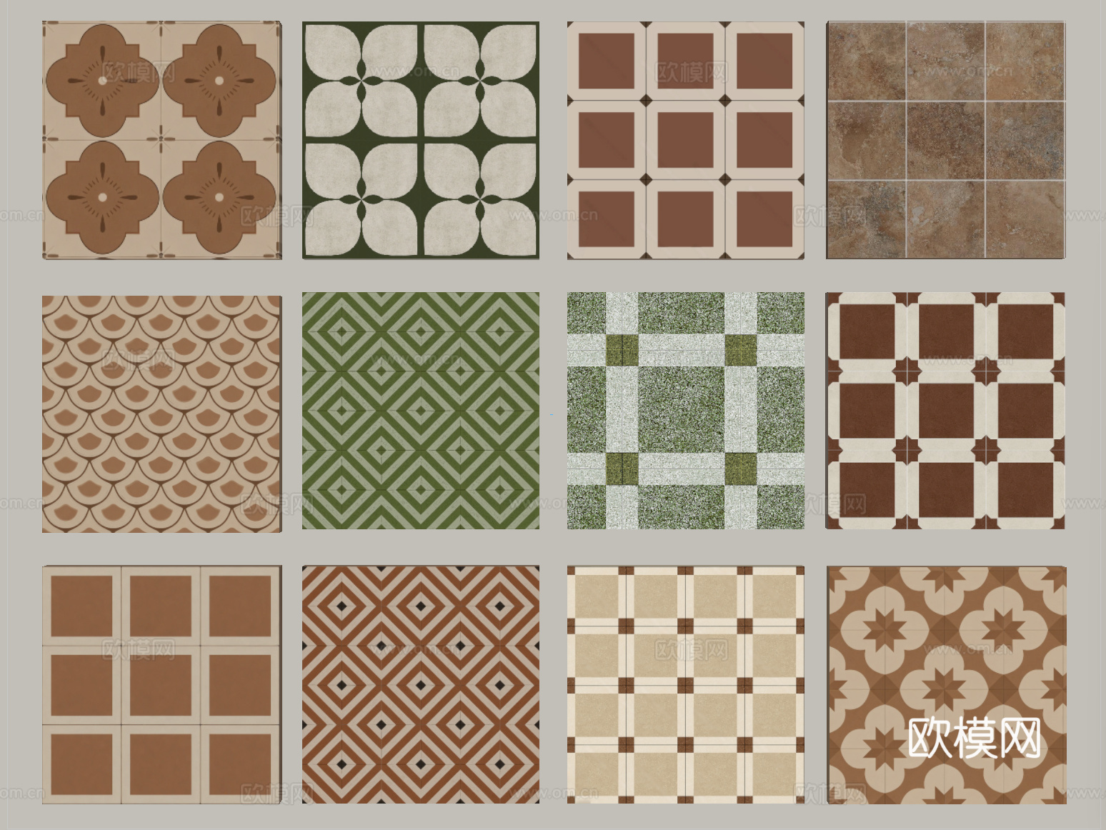 中古复古砖花砖 地砖 仿古砖su模型