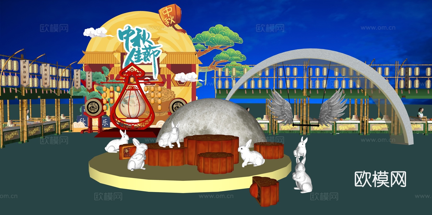 网红打卡国潮古风非遗文化中秋节su模型