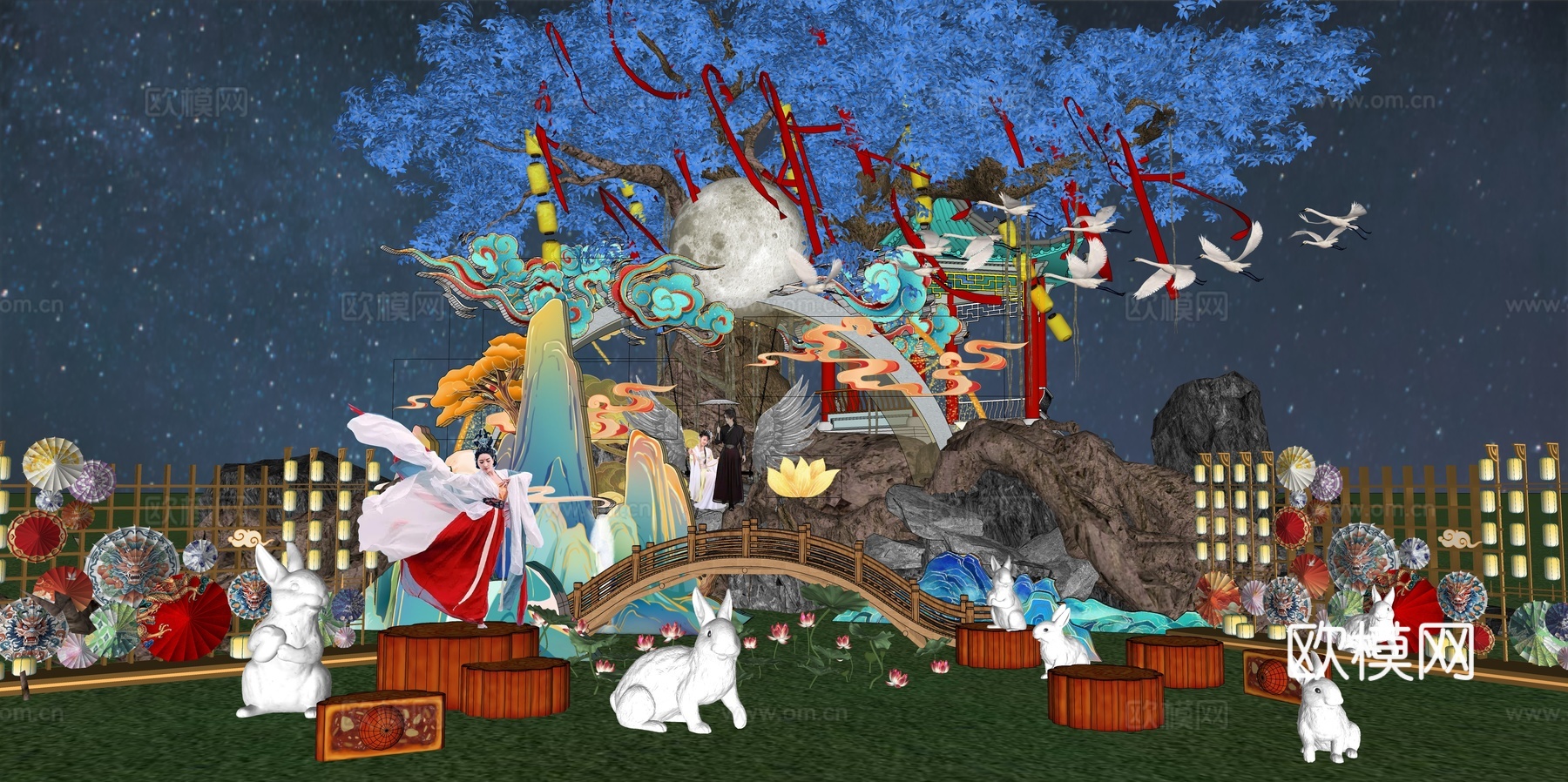 网红打卡国潮古风非遗文化中秋节su模型