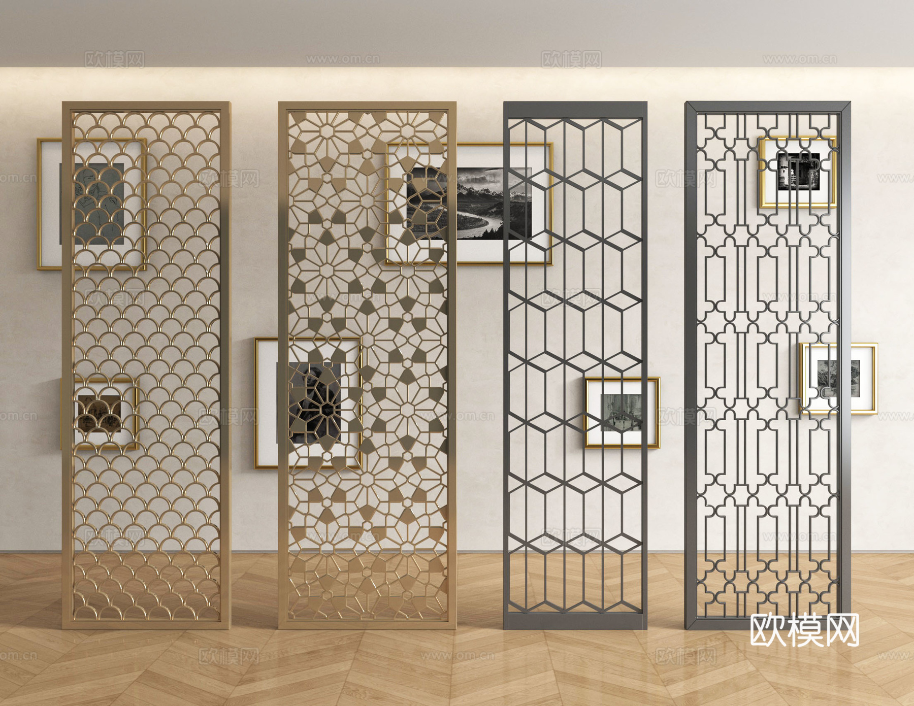 现代屏风隔断 雕花屏风su模型