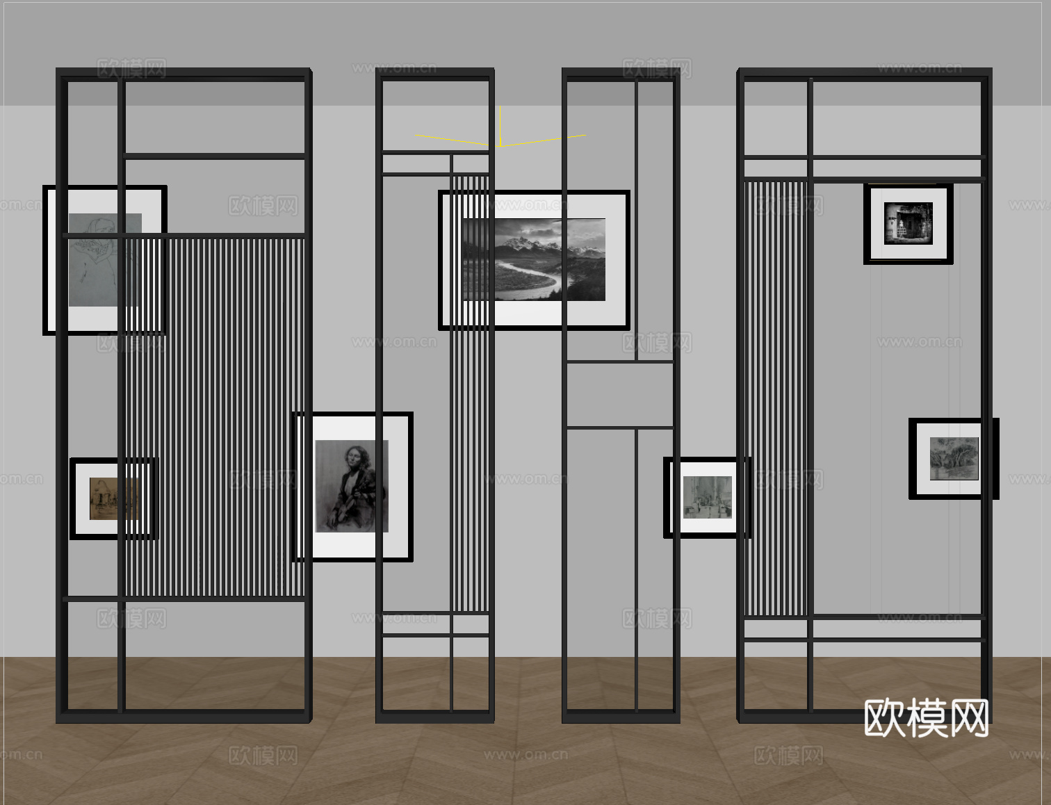 现代屏风隔断 玻璃隔断su模型