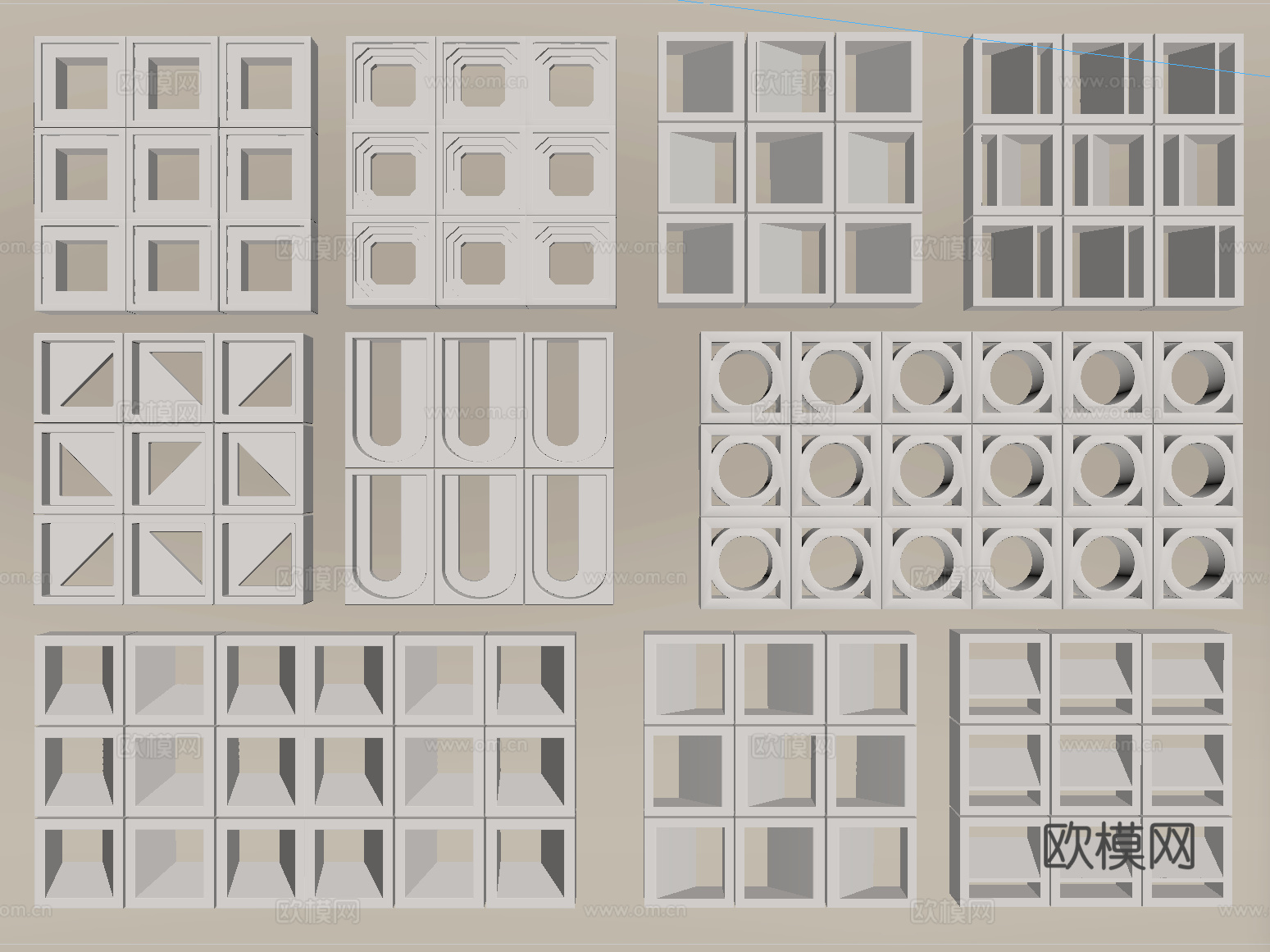 现代水泥砖隔断 镂空水泥砖隔断 空心砖 镂空砖su模型