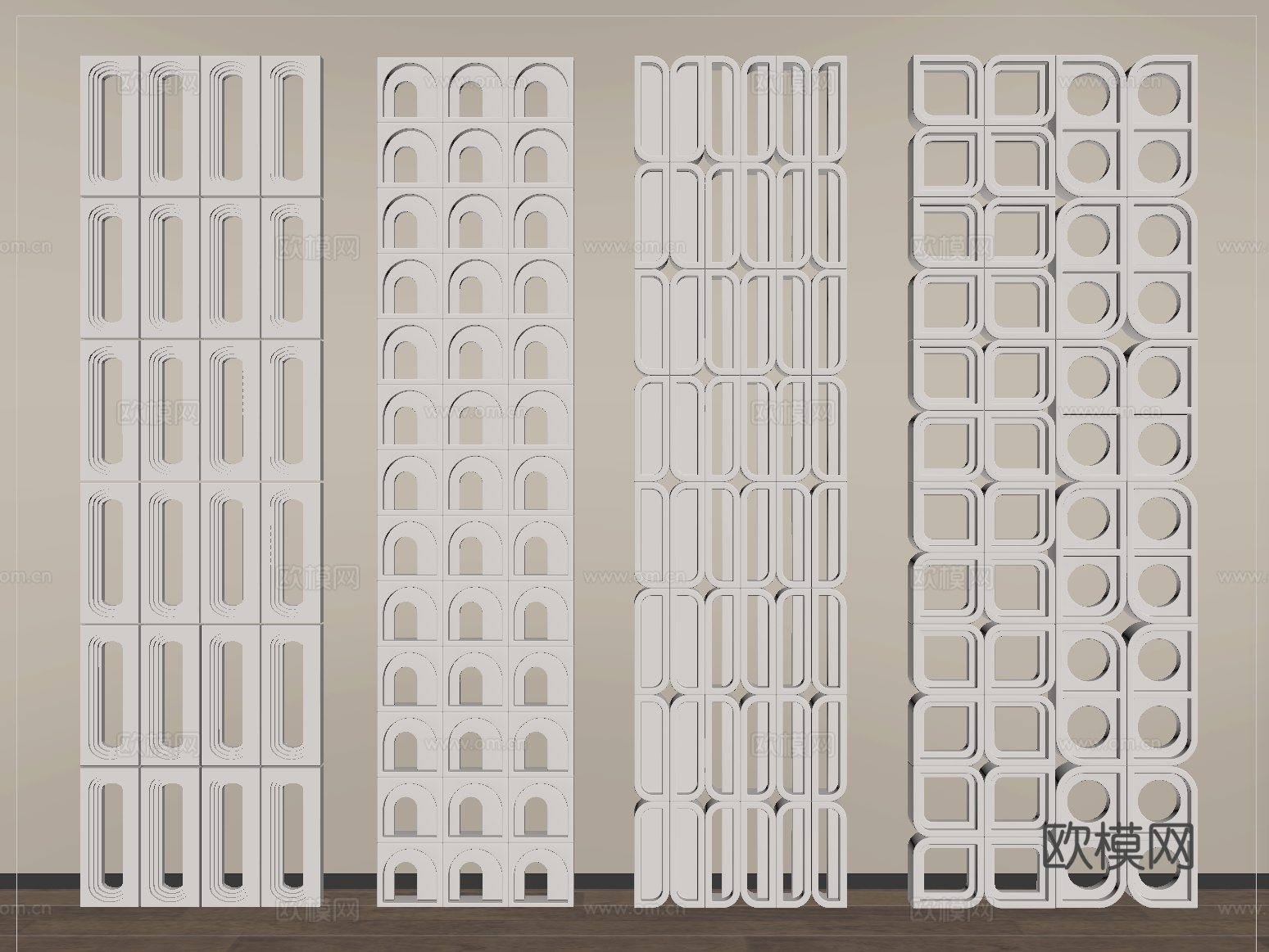 现代水泥砖隔断 镂空水泥砖隔断 空心砖 镂空砖su模型