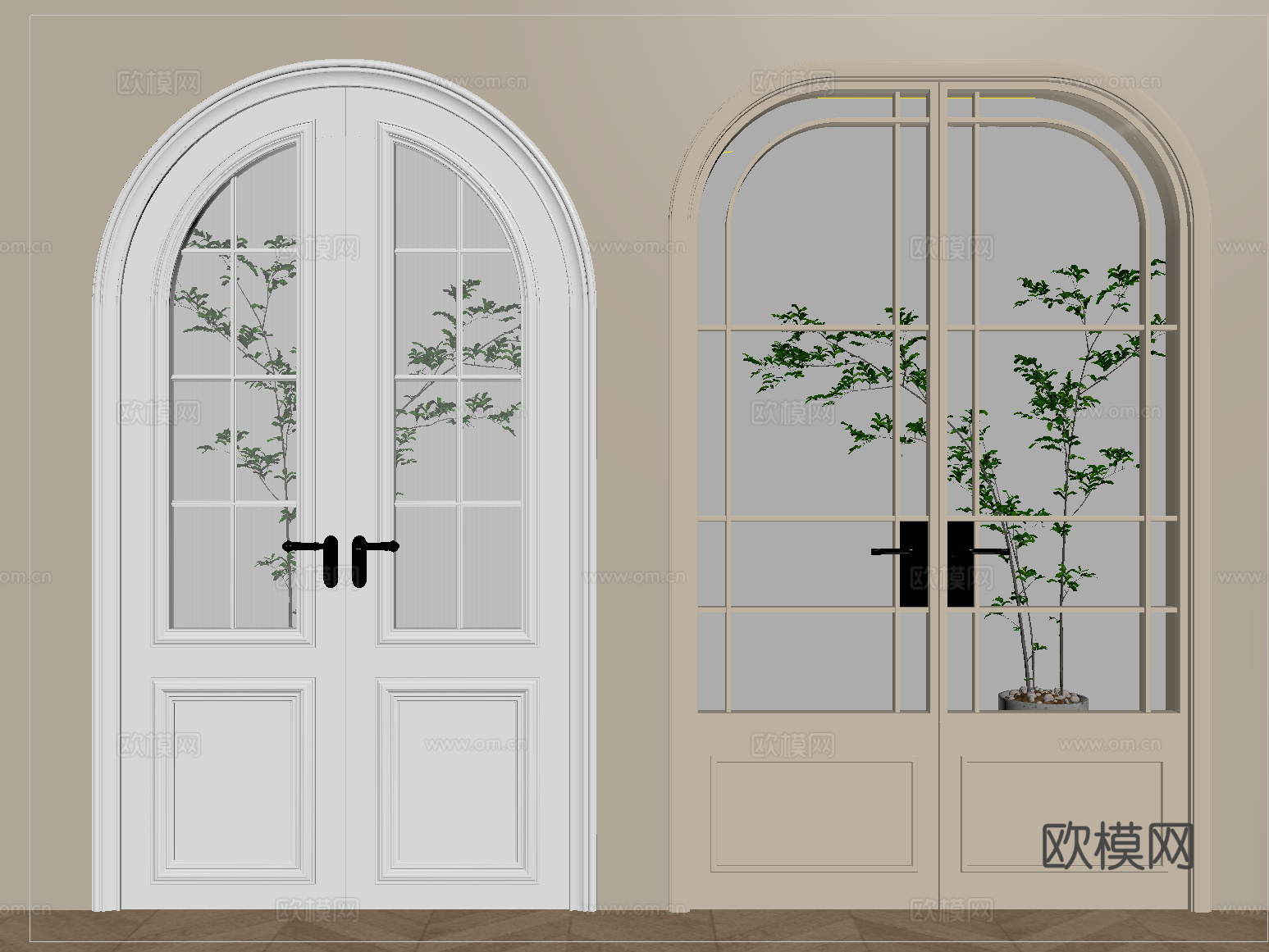 法式玻璃门 双开门 圆弧门 厨卫门 阳台门su模型