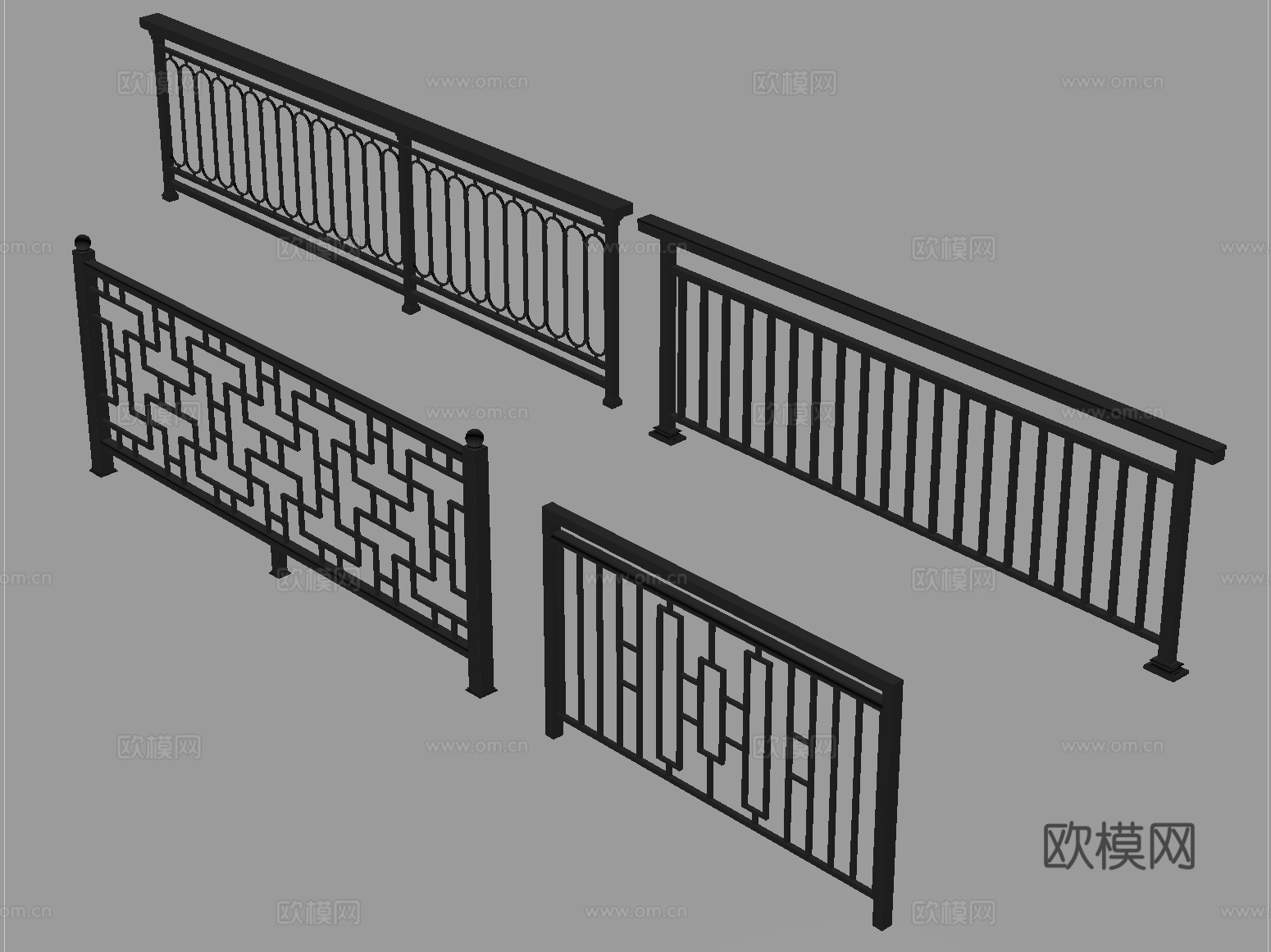 现代铁艺栏杆 护栏 围栏 防护栏 栏杆 扶手su模型