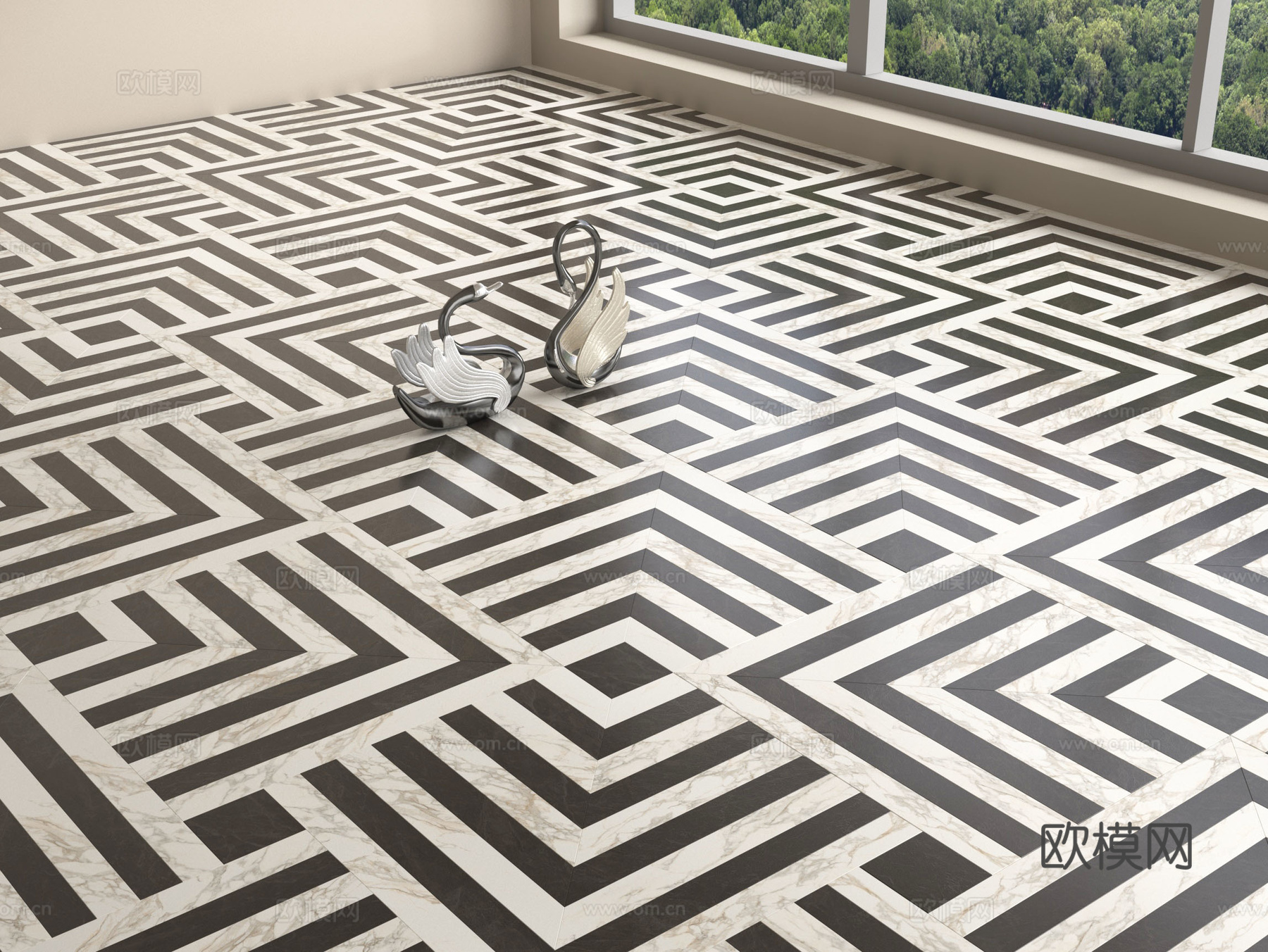 新中式大理石拼花地面 马赛克瓷砖 拼花瓷砖 仿古砖su模型