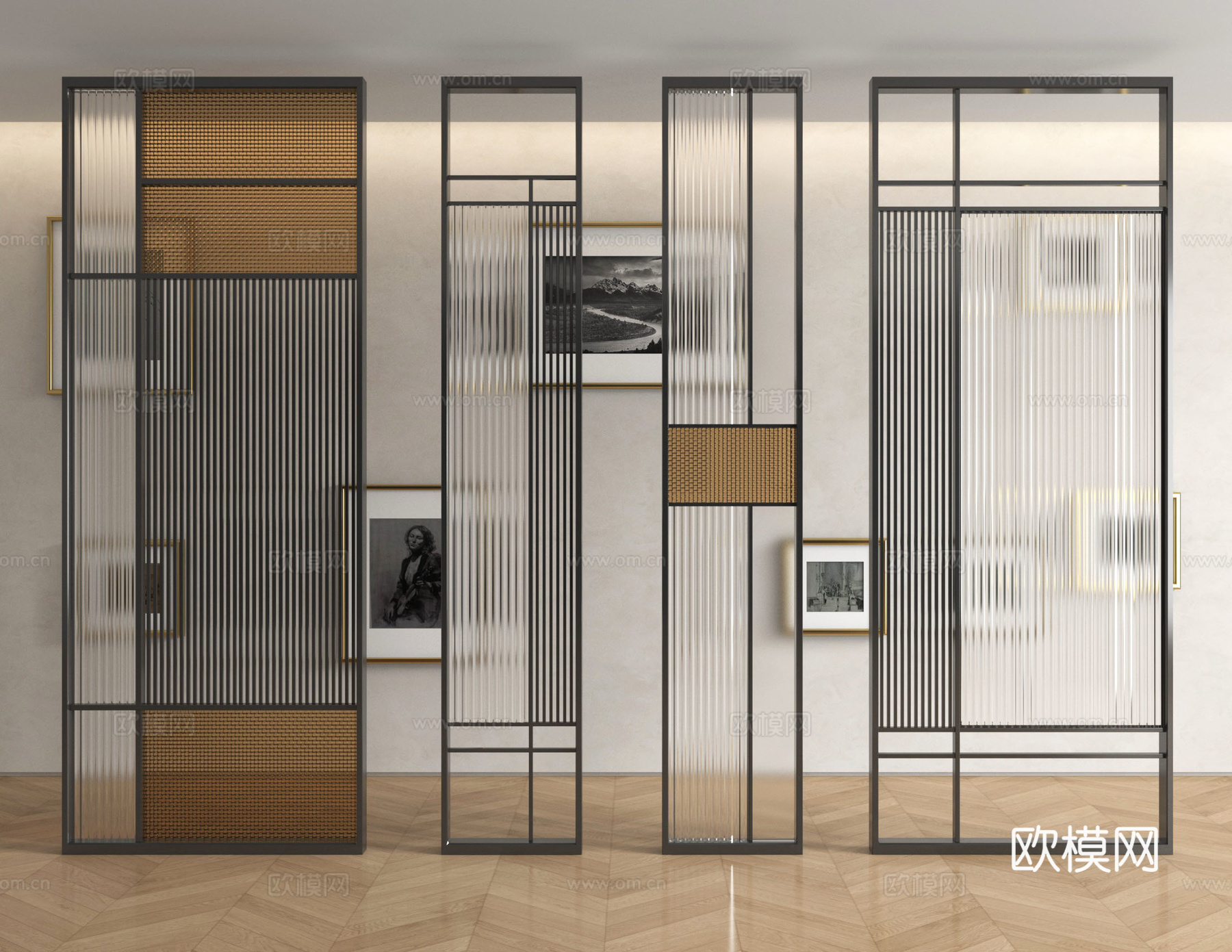 现代屏风隔断 玻璃隔断su模型