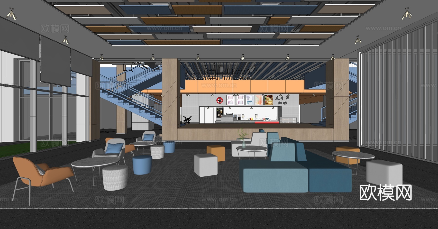 现代办公入口大厅  大堂  接待台su模型