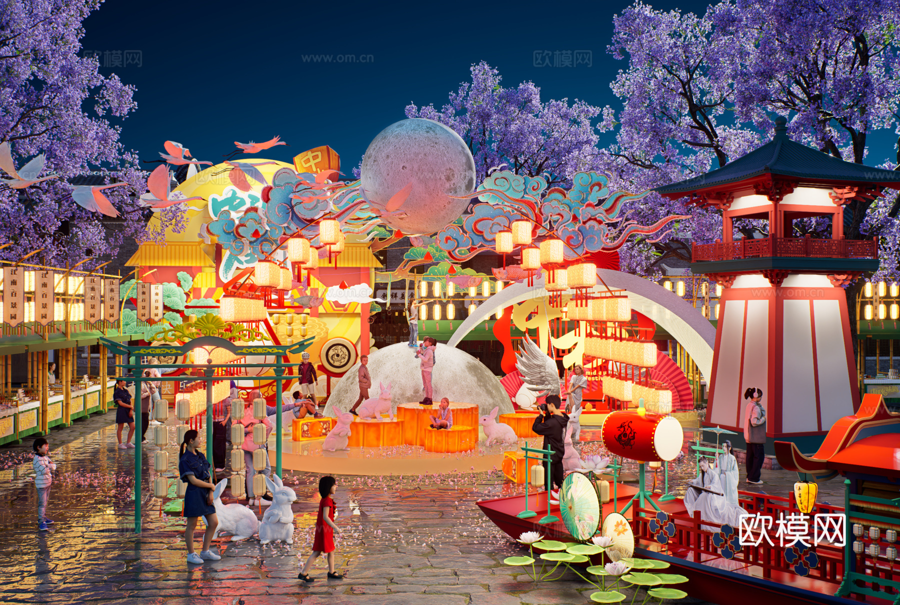 网红打卡国潮古风非遗文化中秋节su模型下载（渲染图1）