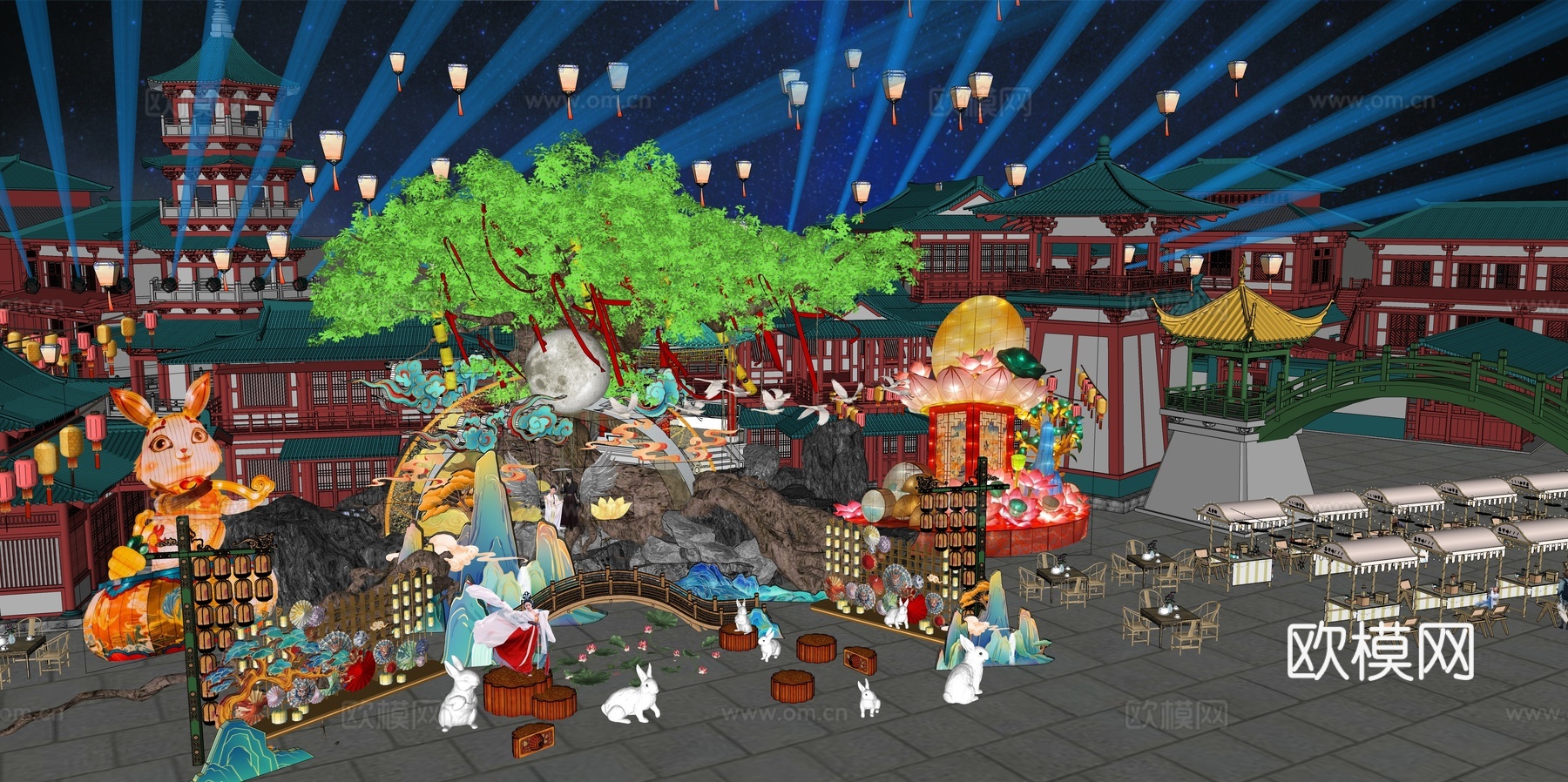 网红打卡国潮古风非遗文化中秋节su模型