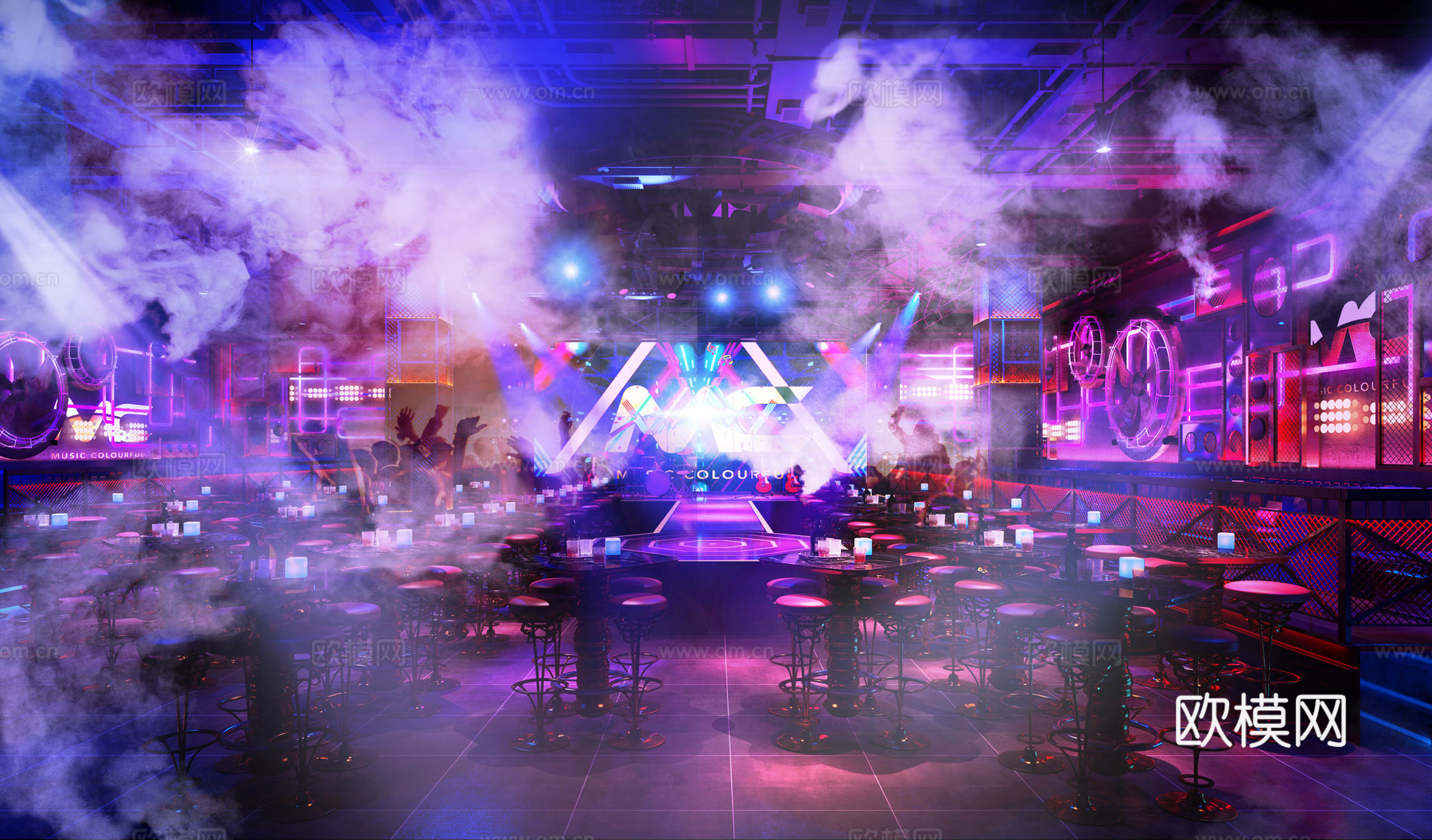 工业风格酒吧厅设计舞台吧椅3d模型下载（渲染图2）