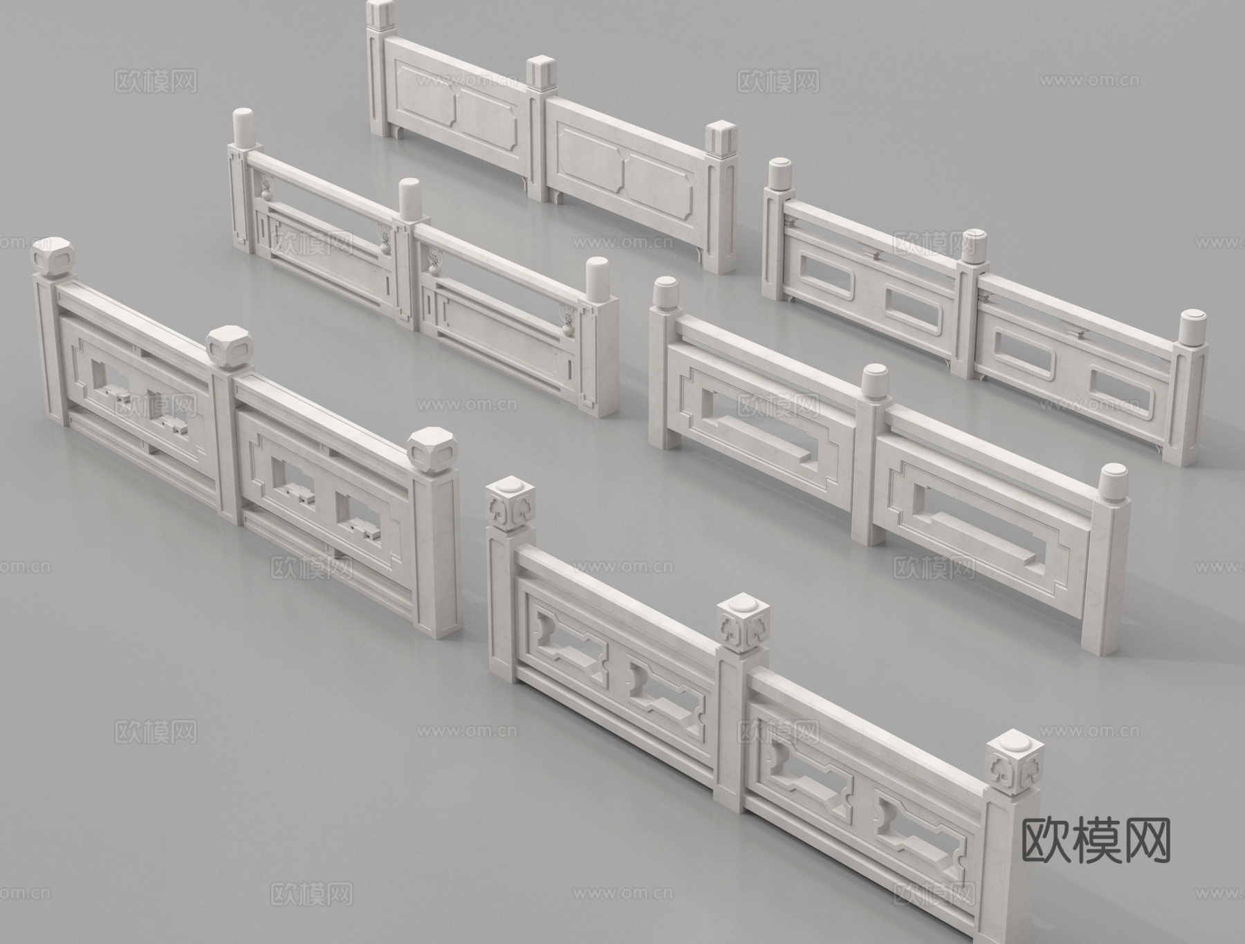 中式石材栏杆 汉白玉栏杆 护栏 围栏 石桥栏杆造型su模型