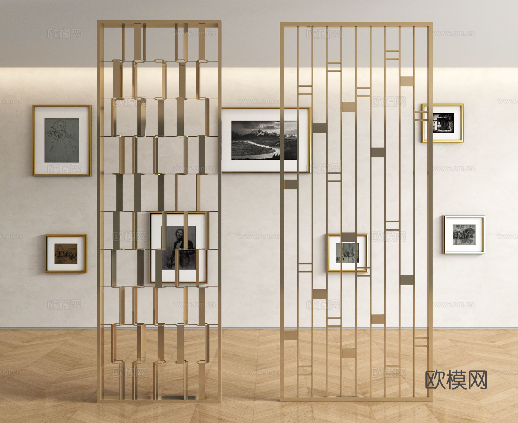 现代屏风隔断 雕花屏风su模型