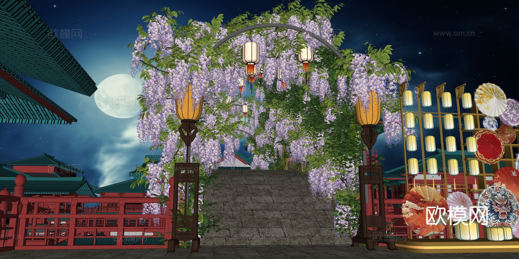 网红打卡国潮古风非遗文化中秋节su模型