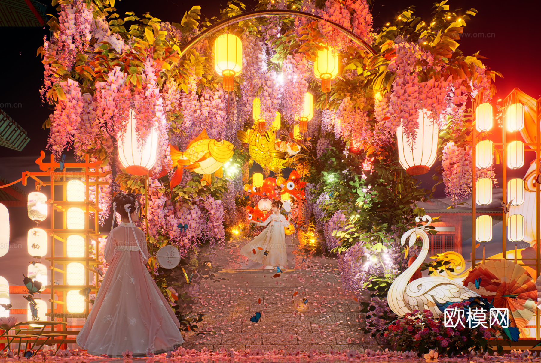 网红打卡国潮古风非遗文化中秋节su模型