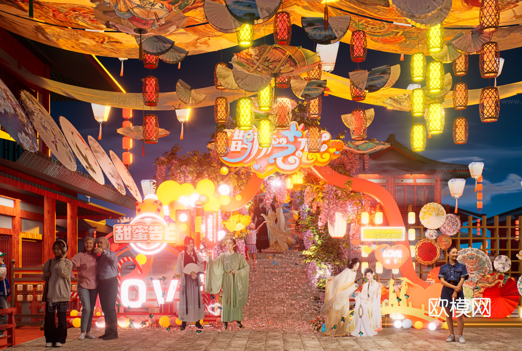 网红打卡国潮古风非遗文化中秋节su模型