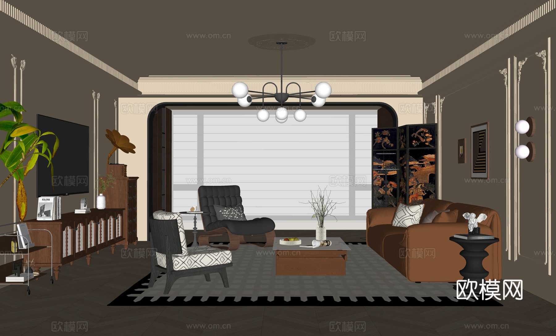 法式中古风客厅su模型