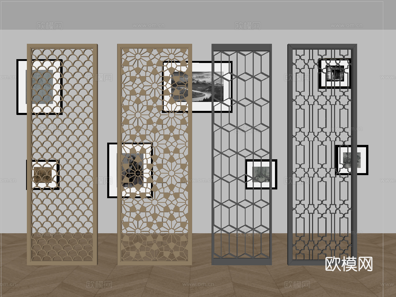 现代屏风隔断 雕花屏风su模型