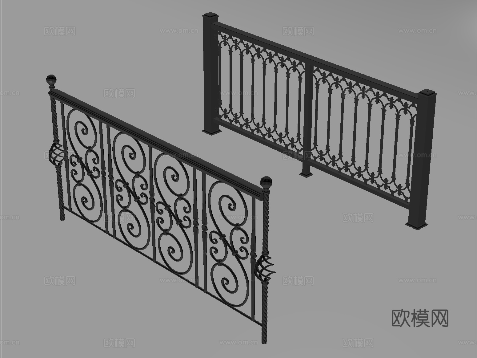 欧式围栏护栏 铁艺栏杆 扶手su模型