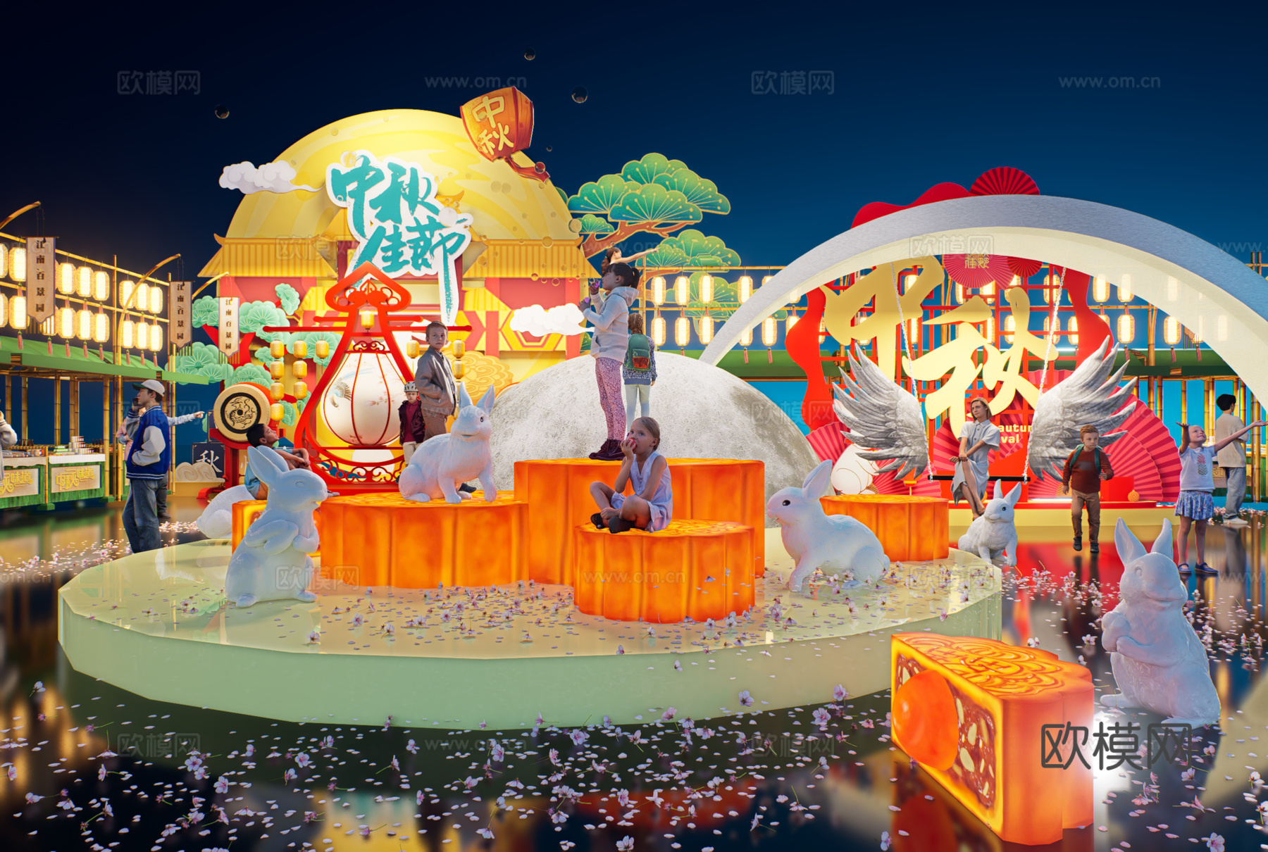 网红打卡国潮古风非遗文化中秋节su模型