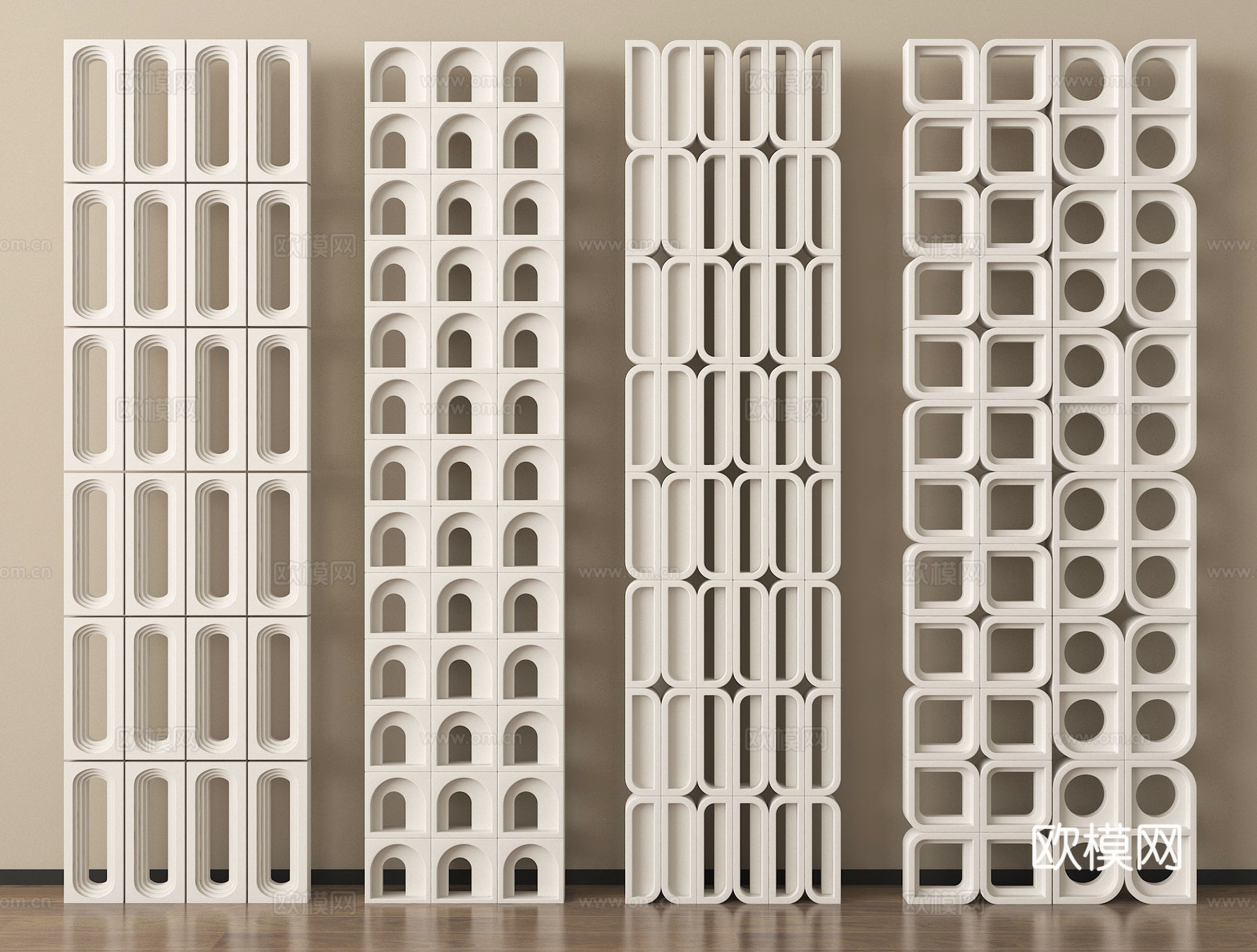 现代水泥砖隔断 镂空水泥砖隔断 空心砖 镂空砖su模型