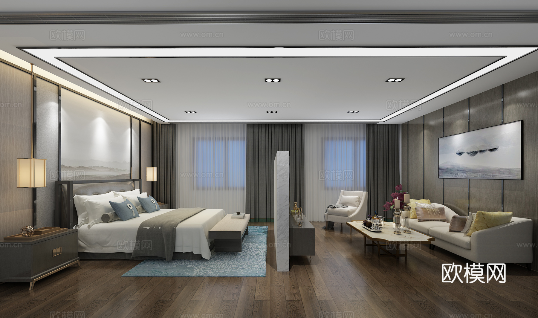 新中式卧室3D模型3d模型下载