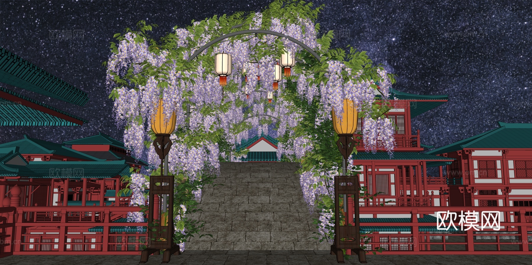 网红打卡国潮古风非遗文化中秋节su模型