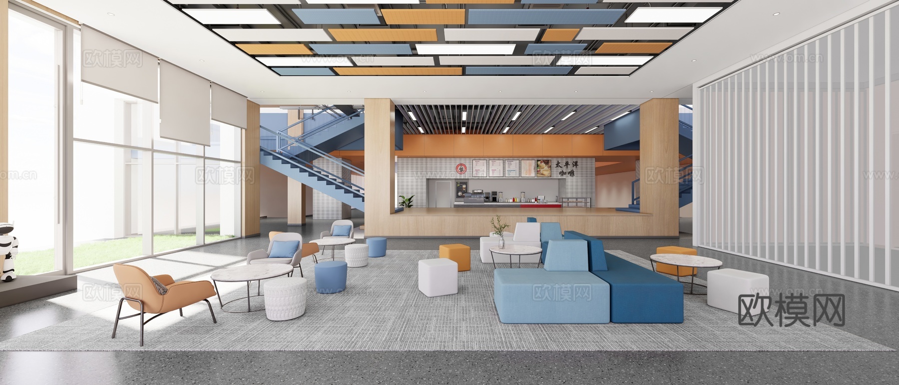 现代办公入口大厅  大堂  接待台su模型