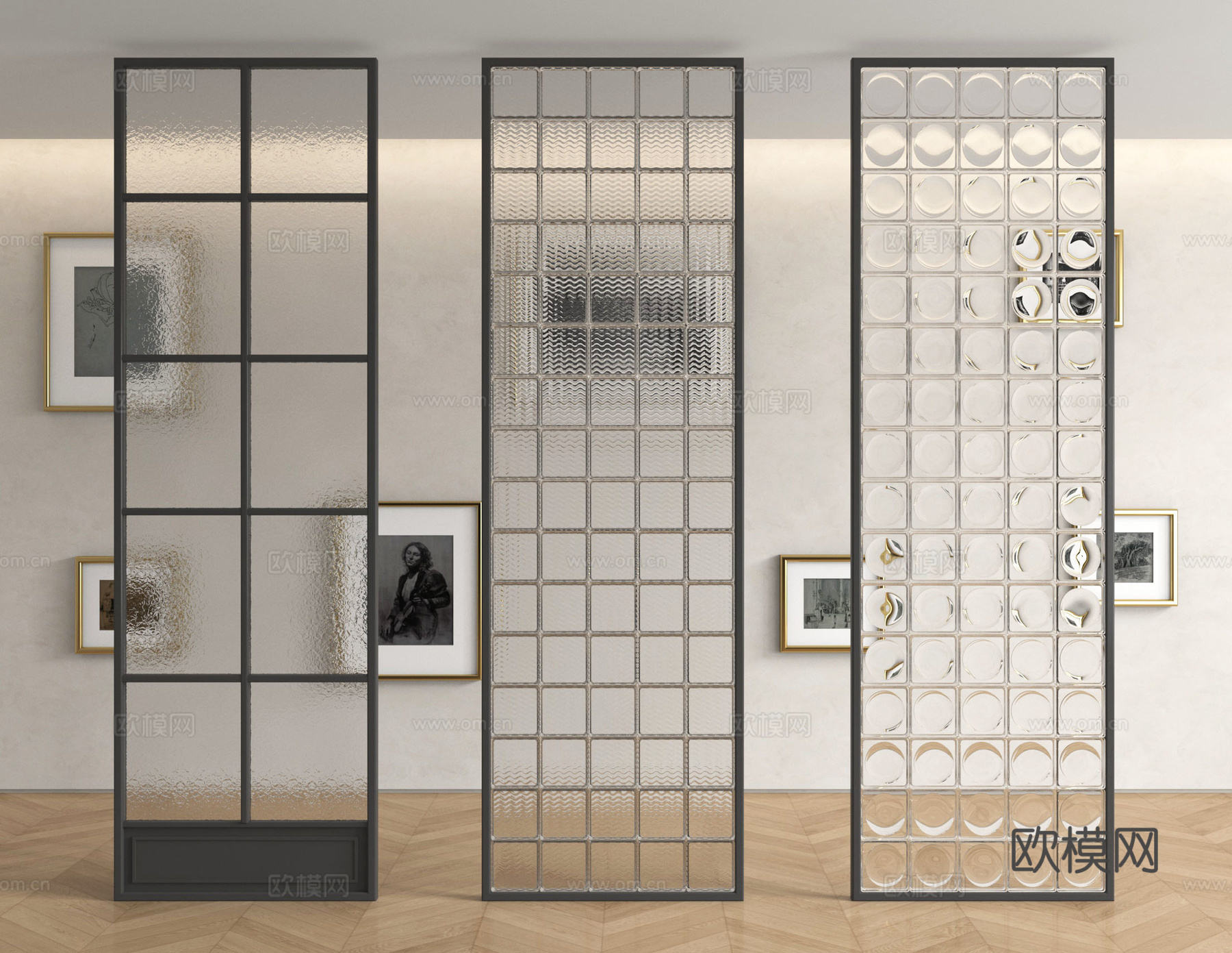 法式玻璃隔断 玄关隔断 长虹玻璃 压花玻璃su模型