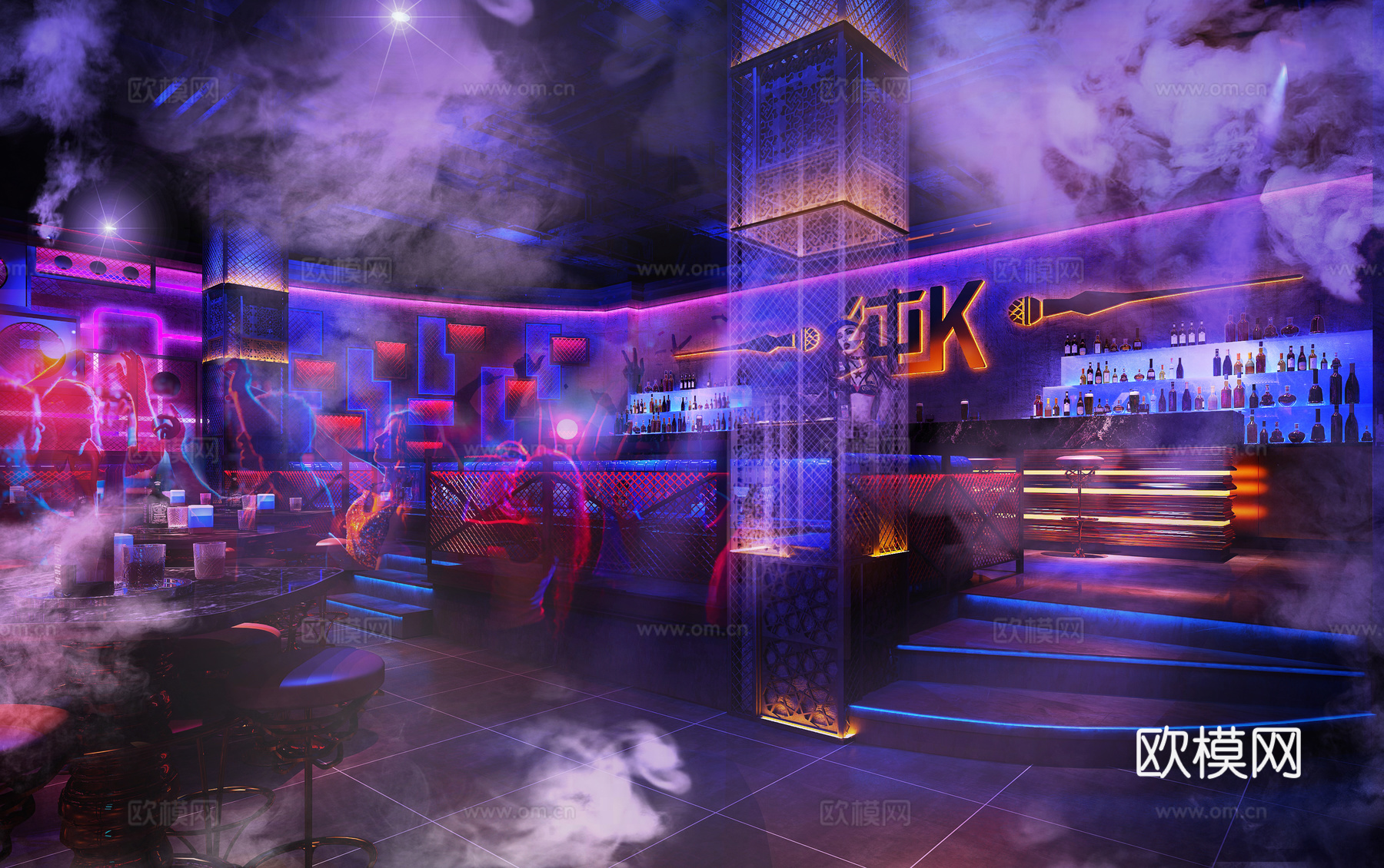 工业风格酒吧厅设计舞台吧椅3d模型下载（渲染图3）