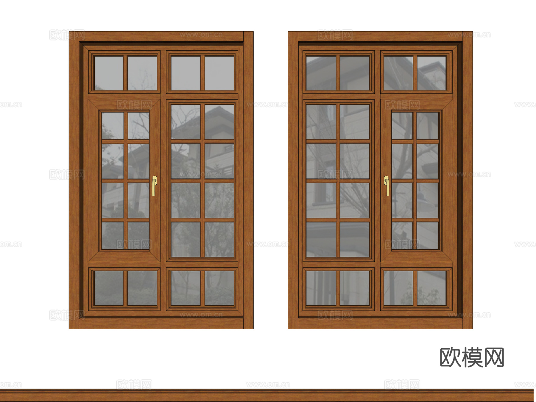 现代平开窗组合 实木格条窗户 铝木平开窗 内开内倒窗 断桥铝3d模型下载（渲染图2）