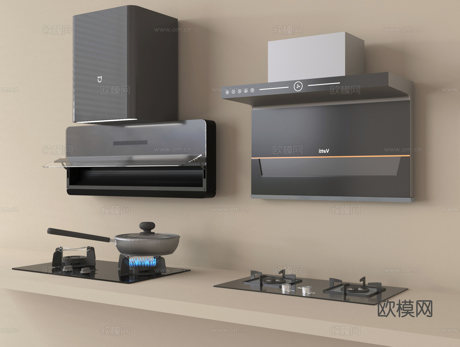 现代油烟机 灶具 炉具 燃气灶 厨房电器su模型