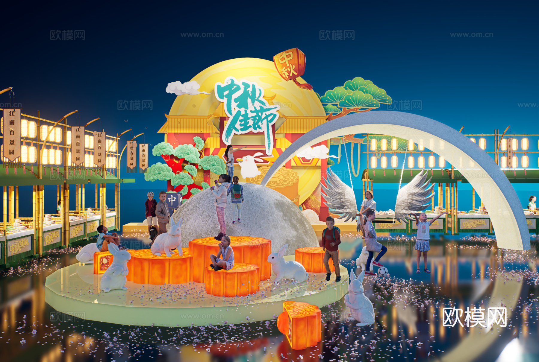 网红打卡国潮古风非遗文化中秋节su模型