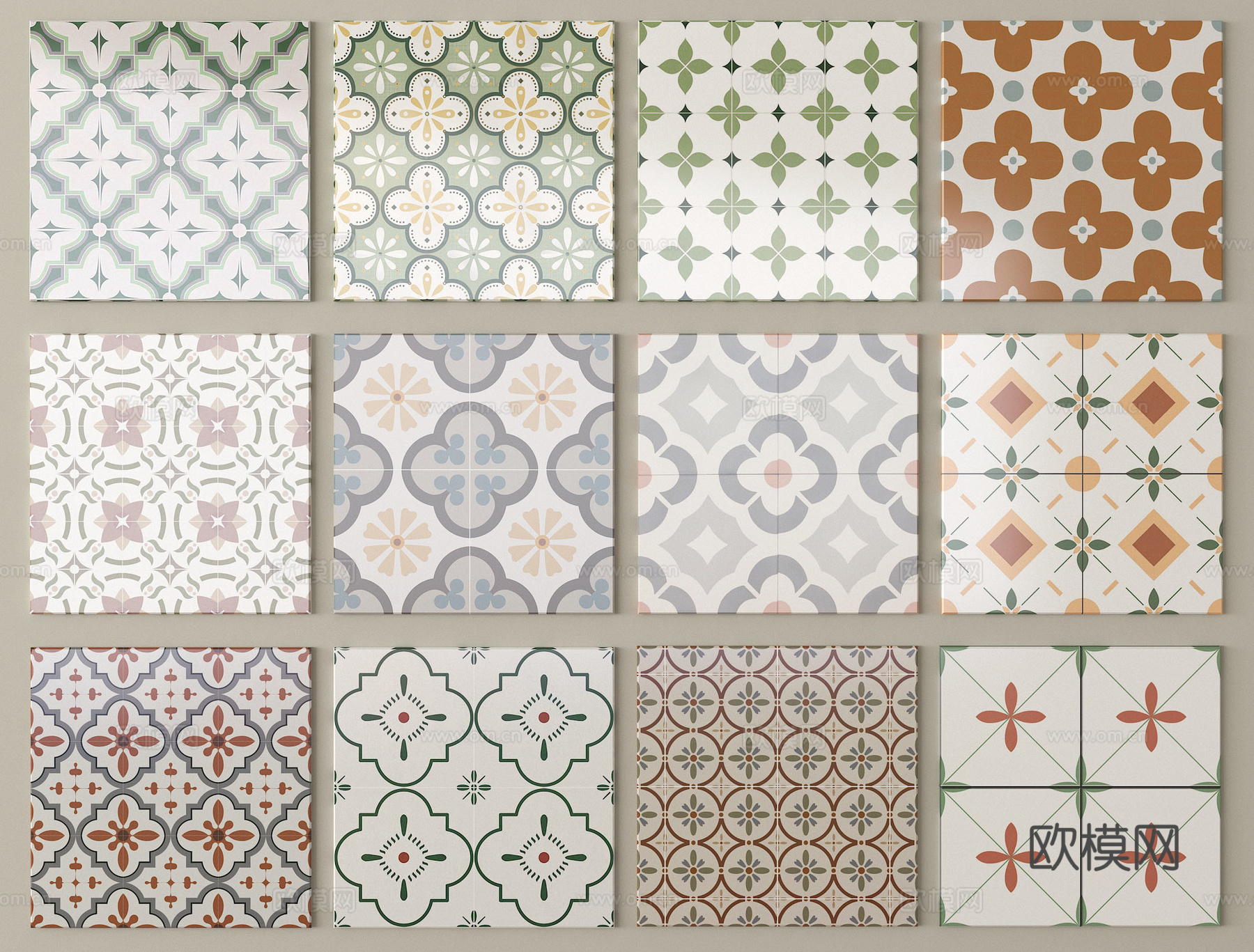 中古复古砖花砖 地砖 仿古砖3d模型下载