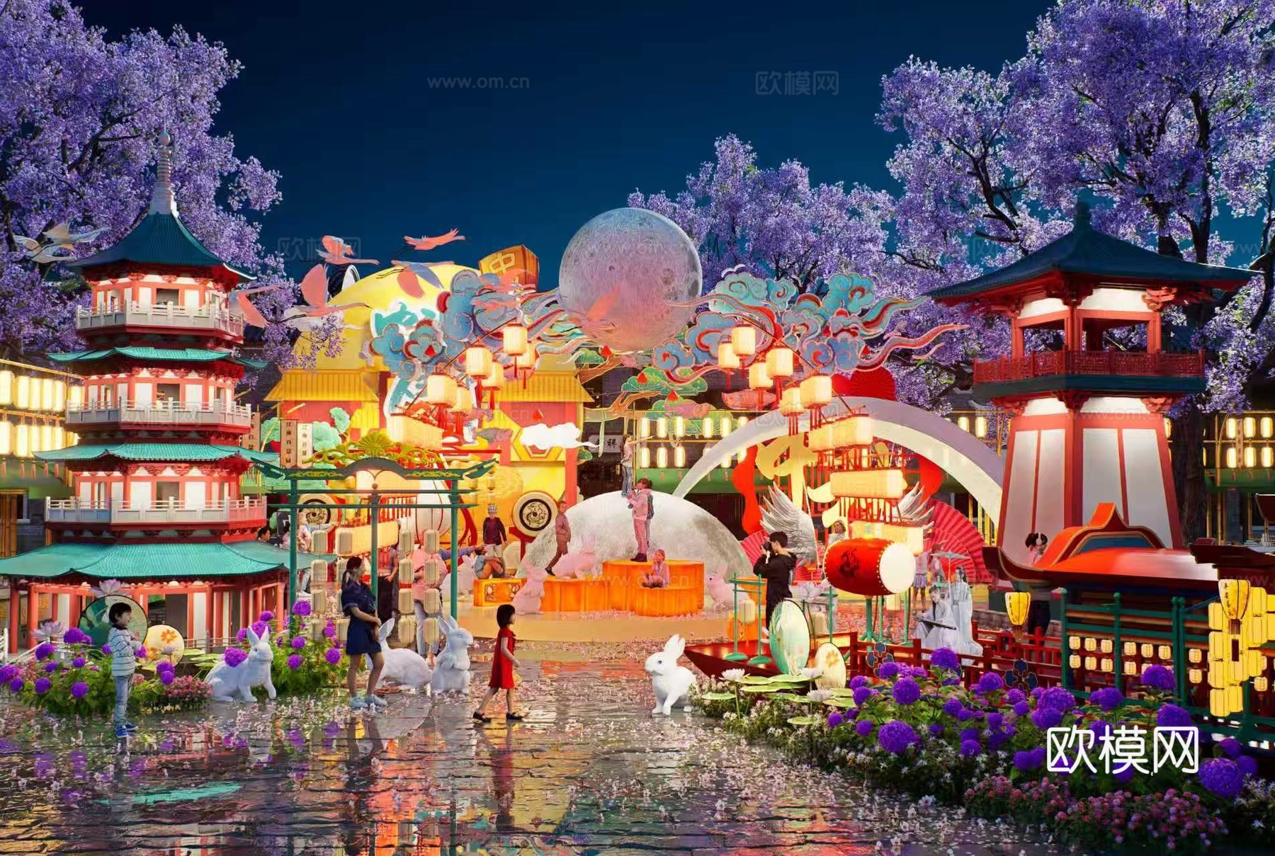 网红打卡国潮古风非遗文化中秋节su模型