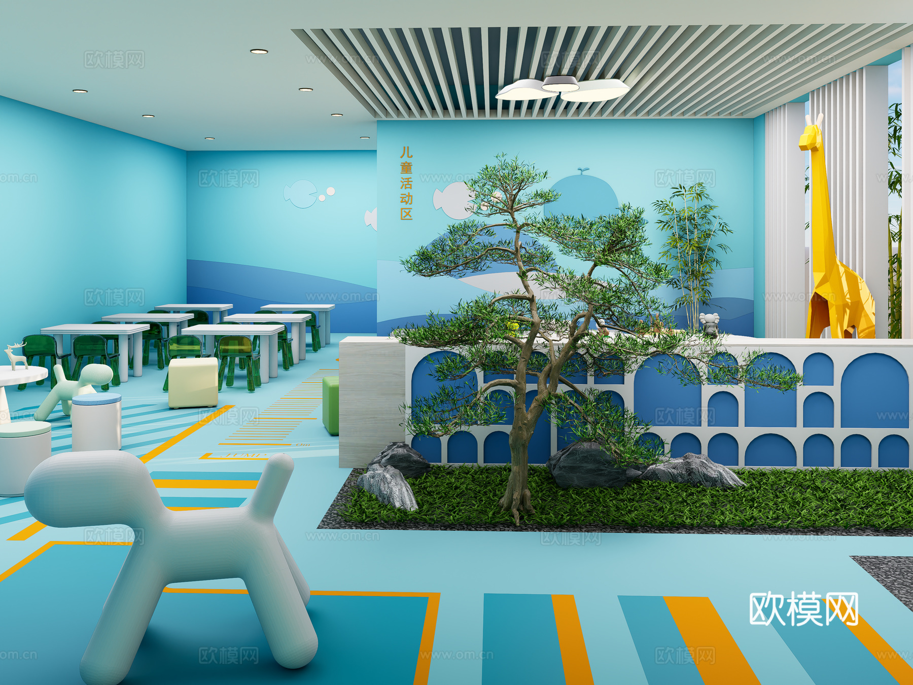 现代儿童活动空间 儿童娱乐区 幼儿园益智区 儿童阅读区su模型