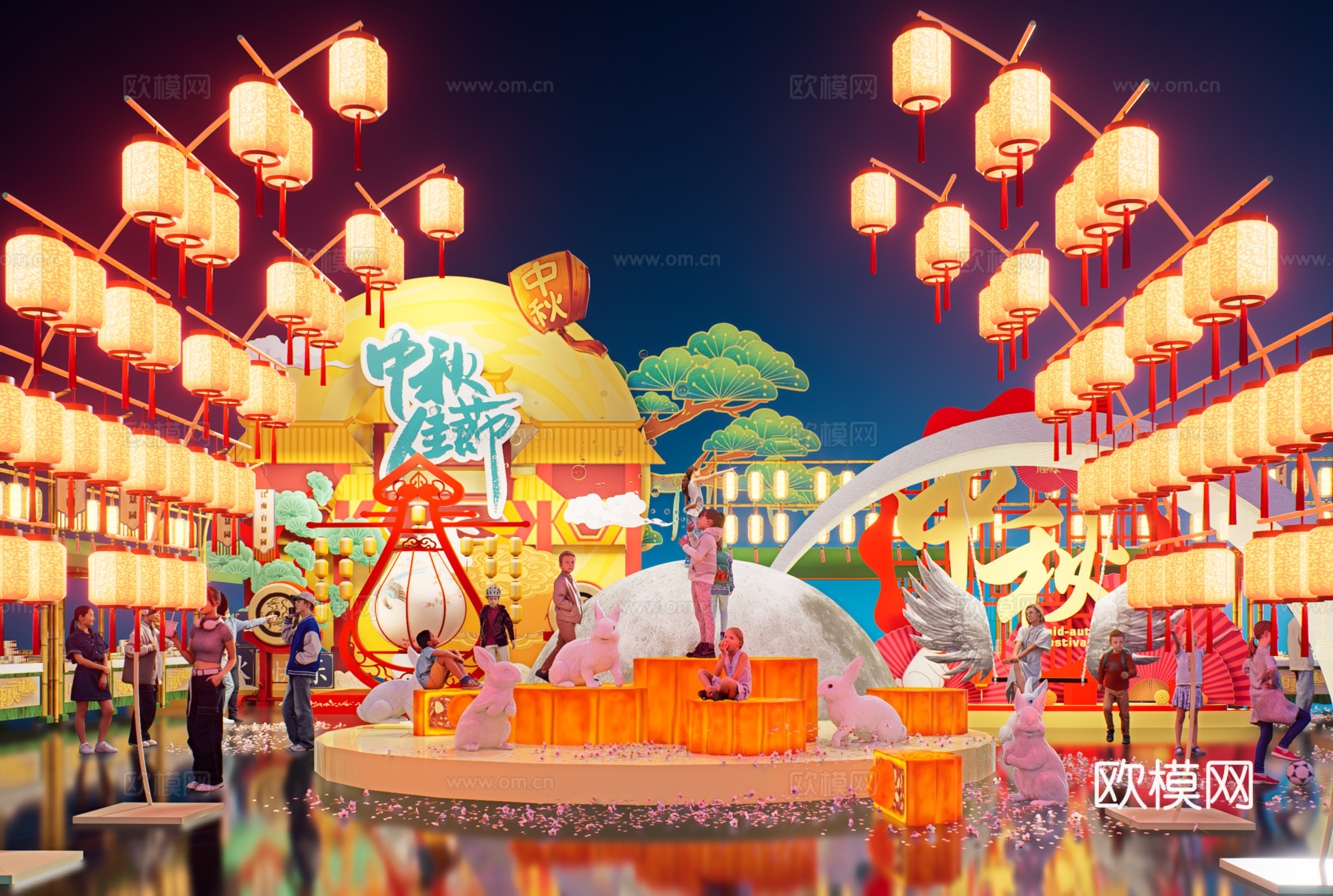 网红打卡国潮古风非遗文化中秋节su模型