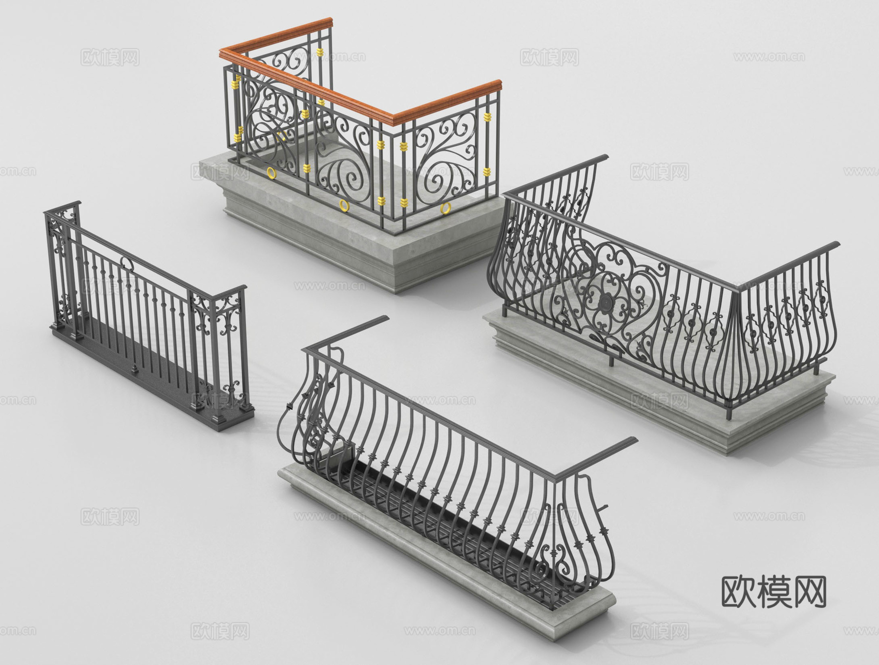 欧式围栏护栏 阳台栏杆 铁艺栏杆su模型