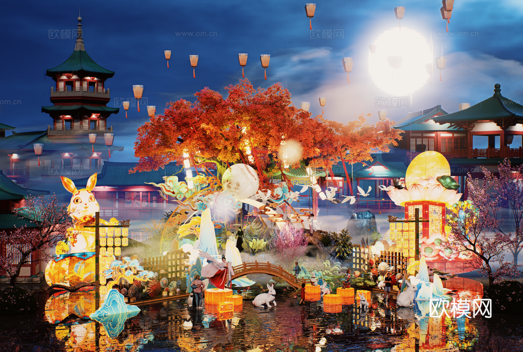 网红打卡国潮古风非遗文化中秋节su模型