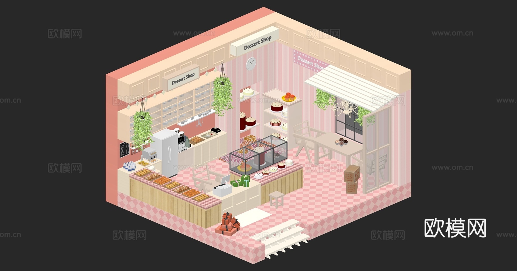 卡通风面包店su模型