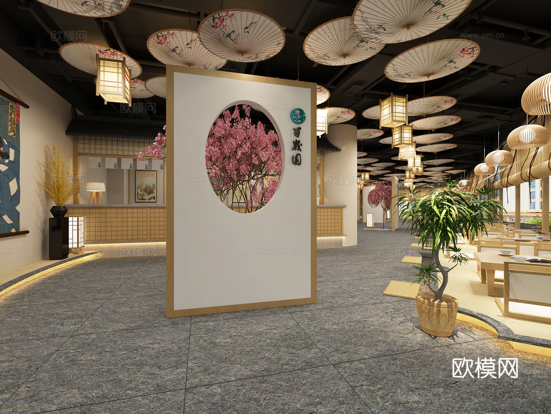 日式风格餐厅3d模型下载（渲染图2）
