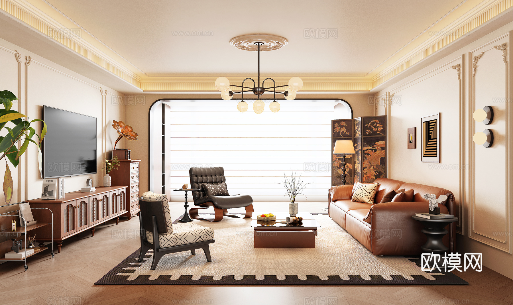 法式中古风客厅3d模型下载