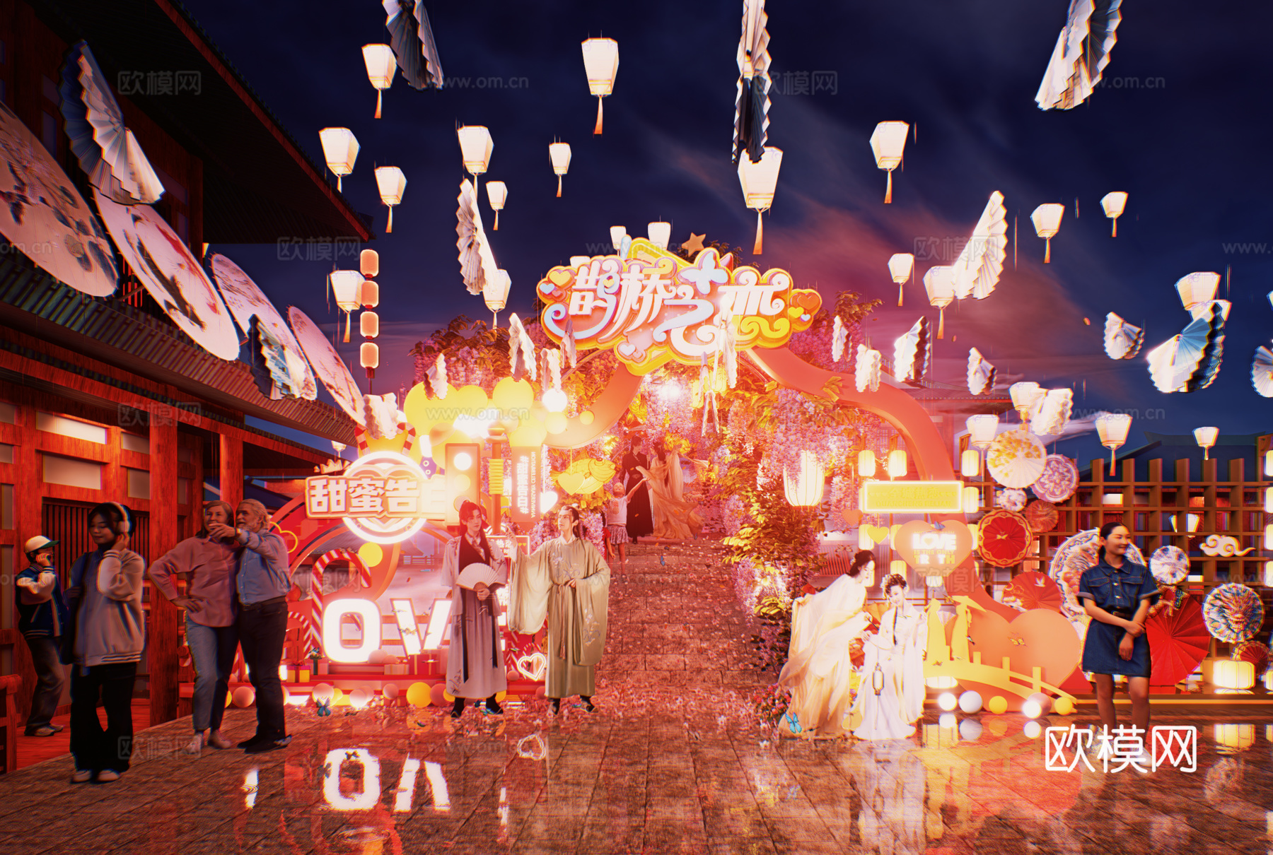 网红打卡国潮古风非遗文化中秋节su模型