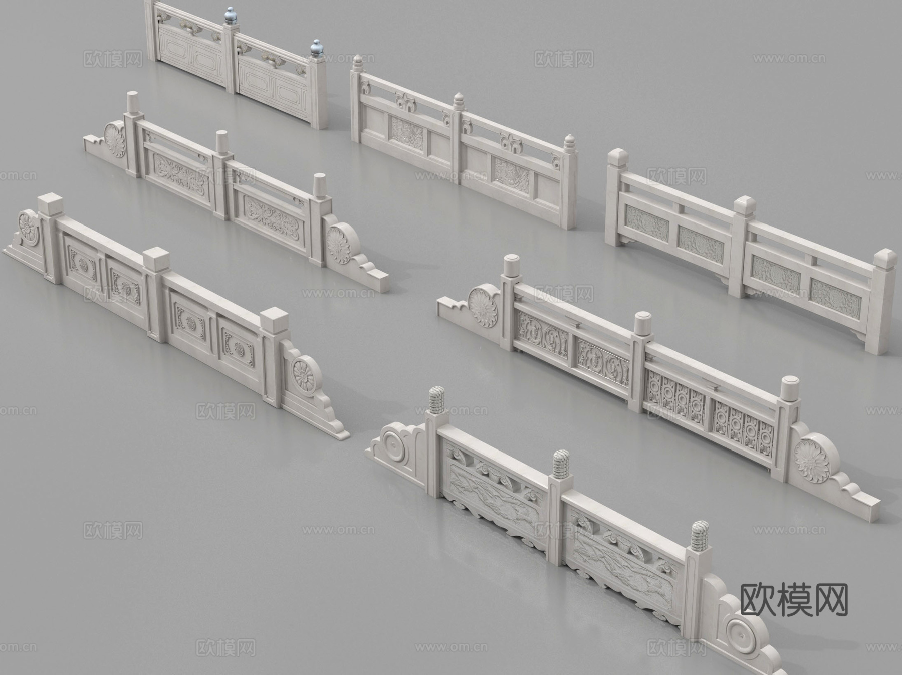 中式石材栏杆 汉白玉栏杆 护栏 围栏 石桥栏杆造型su模型