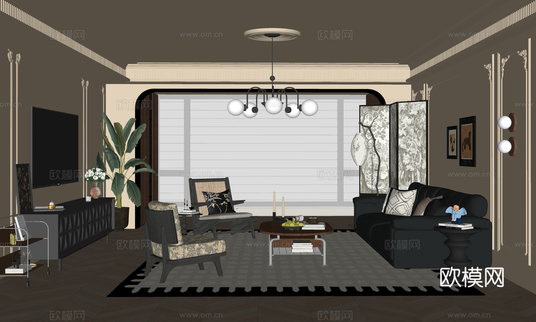 法式复古客厅su模型